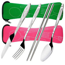 Cuchillo de acero inoxidable 4 piezas tenedor cuchara palillos viaje camping cubiertos encanto segunda mano  Embacar hacia Mexico