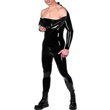 Macacão masculino de látex com zíper no ombro preto de borracha roupas feitas à mão, usado comprar usado  Enviando para Brazil