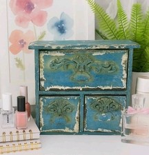 Caixa de bugigangas de joias azul muito desgastada com 3 gavetas - cômoda hobby lobby  comprar usado  Enviando para Brazil