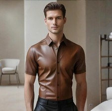 Camisa masculina de couro marrom artesanal couro de cordeiro genuíno estilo clássico comprar usado  Enviando para Brazil