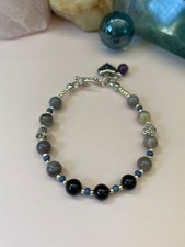 Pulseira de proteção Empath. Pedras preciosas de turmalina preta, ágata e ametista. 7 polegadas. comprar usado  Enviando para Brazil