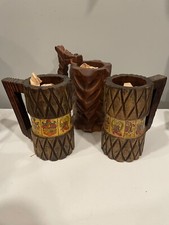 Caneca marrom vintage de madeira com alça conjunto de 3 rústicas feitas à mão na Espanha  comprar usado  Enviando para Brazil