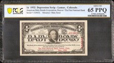 1930s 1932 1 CENTAVO BABY BOND SCRIP LAMAR COLORADO PRIMEIRO BANCO NACIONAL PCGS 65 PPQ comprar usado  Enviando para Brazil