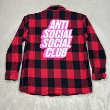 ANTI SOCIAL CLUB Logotipo Bloqueado Xadrez Flanela Vermelho e Preto Masculino GG comprar usado  Enviando para Brazil