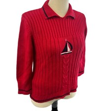 Suéter de malha Crazy Horse feminino robusto vermelho médio veleiro colarinho náutico comprar usado  Enviando para Brazil
