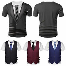 Kurzarmshirt Anzug Krawatte 3D Druck Shirt Herren Tuxedo Kostüm Party T-Shirt comprar usado  Enviando para Brazil