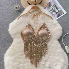 Regata sexy hater glitter lantejoulas borlas festa clube sem costas gola V corte gótico comprar usado  Enviando para Brazil