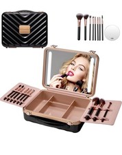 FUNDA DE MAQUILLAJE DE VIAJE MOCADO NEGRA con luces espejo y juego de pinceles precio de venta sugerido por el fabricante 86 USD segunda mano  Embacar hacia Mexico