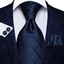 Gravata masculina Hi-Tie azul empresarial sólida 100% seda gravata luxo formal comprar usado  Enviando para Brazil