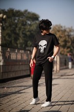 Caveira Preta Impresso masculina camiseta de algodão Moderno Elegante usar metade Mangas comprar usado  Enviando para Brazil
