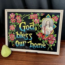 Arte foil vintage God Bless Our Home 17x13 Sagrado Coração Jesus emoldurada sob vidro comprar usado  Enviando para Brazil