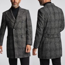 Sobretudo masculino mistura de lã listrado grade pico lapela inverno formal casaco empresarial comprar usado  Enviando para Brazil