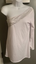 Mini vestido túnica RJ Story branco com miçangas lantejoulas um ombro tamanho pequeno comprar usado  Enviando para Brazil