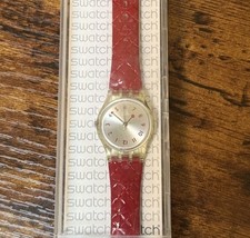 CAIXA ORIGINAL Vintage Relógio Swatch Feminino Strawberry Jam Pulseira de Couro Vermelha LK243 comprar usado  Enviando para Brazil