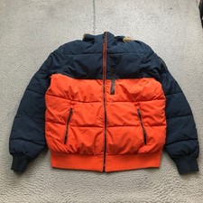 Nautica Puffer Jacket Hoodie Men Medium Long Sleeve Full Zip Pockets Navy Orange for sale  Brownsville