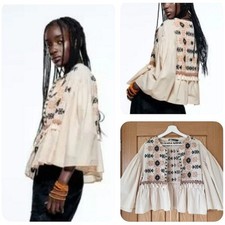 Blusa Zara bordada algodão quimono jaqueta hippie boho top étnico P M comprar usado  Enviando para Brazil