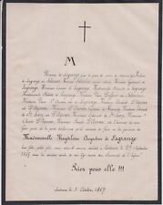 1867 death announcement d'occasion  Expédié en Belgium