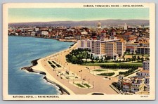 Cartão postal antigo: Habana, Cuba — Parque del Maine & Hotel Nacional vista aérea comprar usado  Enviando para Brazil
