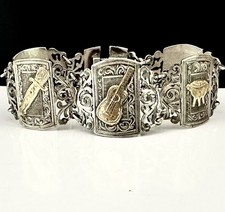 Pulseira Vintage 900 Prata Ouro 18K Painel Link Meio Século Moderno Sudoeste, usado comprar usado  Enviando para Brazil
