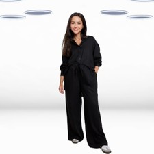 Calça feminina Ex Simply Be mistura de linho perna larga preta comprar usado  Enviando para Brazil