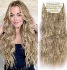 Usado, Alxnan 24" extensões de cabelo loiro sujo clip-in 4 peças fibra sintética ondulada grossa comprar usado  Enviando para Brazil