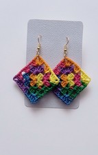 Brincos de crochê, quadrado da vovó, feitos à mão EUA, novo, boho chic fiesta, usado comprar usado  Enviando para Brazil