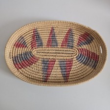 Bandeja de cesta oval enrolada tecida feita à mão vintage boêmia comprar usado  Enviando para Brazil