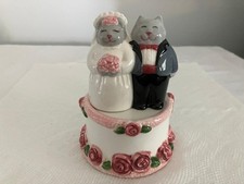 Agitadores de sal e pimenta arte argila bolo casamento noiva e noivo gato comprar usado  Enviando para Brazil