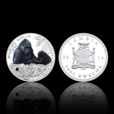 Moeda desafio medalha prata gorila montanha animal raro Zâmbia 1000 Kwacha 2014 comprar usado  Enviando para Brazil
