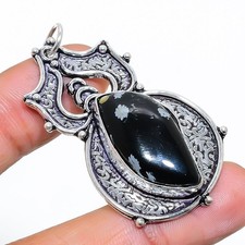 Pingente de prata esterlina 925 pedra preciosa obsidiana Snoflake 2,05" I475, usado comprar usado  Enviando para Brazil