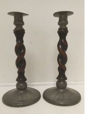 Candlesticks pewter wood for sale  UK