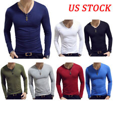 Blusa masculina casual slim fit gola V manga comprida camiseta treino muscular comprar usado  Enviando para Brazil