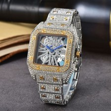 Relógio masculino de luxo Ice Out quartzo gelado Cz diamante rei bling hip hop esqueleto rosa comprar usado Relógio masculino de luxo Ice Out quartzo gelado Cz diamante rei bling hip hop esqueleto rosa comprar usado  Enviando para Brazil