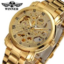 Relógio de pulso masculino dourado automático corda automática relógio de pulso mecânico pulseira de aço inoxidável comprar usado  Enviando para Brazil