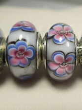 2 Berloques Pandora Murano contas de vidro branco rosa azul ameixa arte flores comprar usado  Enviando para Brazil