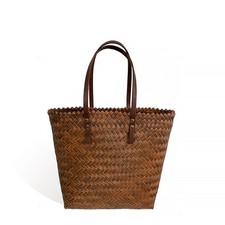 Bolsa tote de palha de vime tecida à mão cesta grande capacidade bolsas marrons comprar usado  Enviando para Brazil