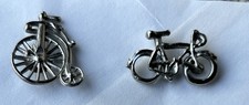 Vintage PAIR of Silver Bicycle Lapel Pin Badges. Penny Farthing + Racing Bike for sale  BRISTOL