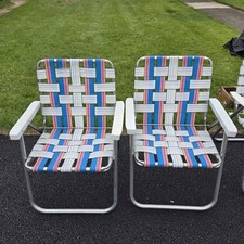 2 cadeiras de praia dobráveis com teias azul branco vermelho piscina acampamento gramado pátio lagoa comprar usado  Enviando para Brazil