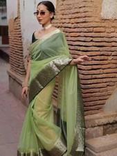 Último Vestido Boda Fiesta Sari Para Mujer Organza Sari con Floral Tejido comprar usado  Enviando para Brazil