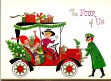 Cartão de Natal vintage presente infantil Jalopy Tree carro da família From the Four of Us comprar usado  Enviando para Brazil