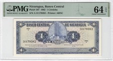 Nicarágua 1 Córdoba 1962 P-107 PMG 64 EPQ, usado comprar usado  Enviando para Brazil