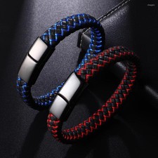 Pulseira masculina de couro trançada pulseira punk metal fechos magnéticos pulseiras presente comprar usado  Enviando para Brazil