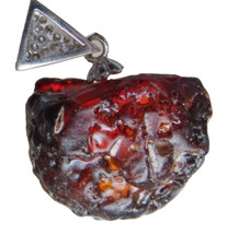 Colgante de ambar natural en bruto rojo mexicano en plata 925 y CZ segunda mano  Embacar hacia Mexico