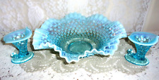 Conjunto de console Fenton Hobnail azul opalescente 3 peças com castiçais Cornucópia comprar usado  Enviando para Brazil