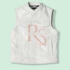 Usado, Colete Masculino de Couro Branco Genuíno Macio de Couro de Cordeiro Colete Estilo Slim Fit comprar usado  Enviando para Brazil