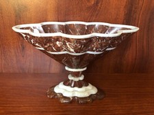 Tigela superior oval canelada esculpida em cor chocolate natural e pedra de mármore branco. comprar usado  Enviando para Brazil