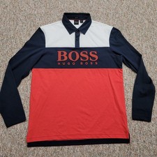 Hugo Boss Koszulka polo Męska XL Kolor Blok Plisy Długi rękaw Spell Out Streetwear na sprzedaż  Wysyłka do Poland