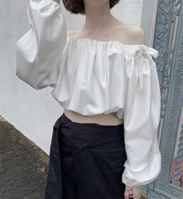 Nova Blusa de Cetim Branca Fora do Ombro – Tamanho P, Blusa Crop Top Manga Folhada comprar usado  Enviando para Brazil