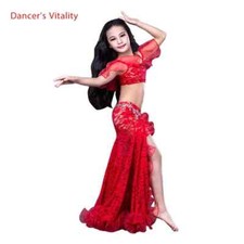 Roupas de dança do ventre para meninas sem mangas top + renda dividida 2 peças conjunto de dança infantil comprar usado  Enviando para Brazil