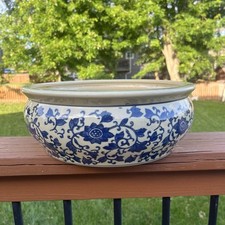 Vaso de cerâmica vintage chinês azul e branco - pintado à mão decoração grande 14"" comprar usado  Enviando para Brazil